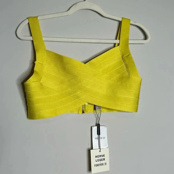 HERVE LEDGER x Forever 21 Crossover Bandage Crop Top in Neon Yellow Size M - Picture 2 of 7